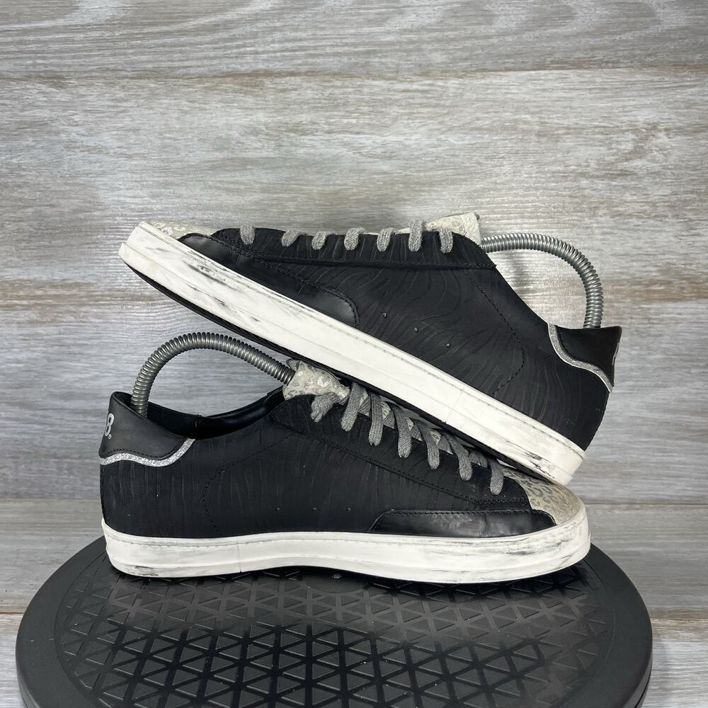 P448 Womens John Black Zebra Distressed Leather Sneakers Size EU 38 US 7 - Picture 7 of 8